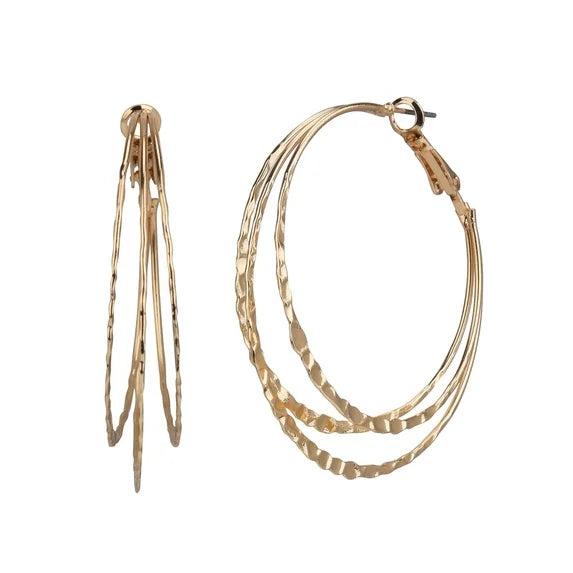Time and Tru Gold Triple Hoop Earrings for Women