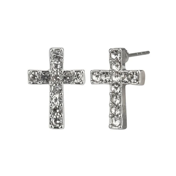 Time and Tru Women’s Silver Crystal Cross Earrings