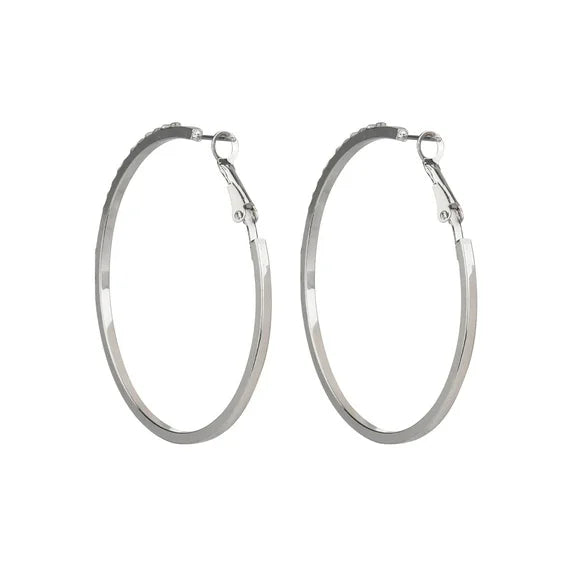 Time and Tru Women's Silver Tone Crystal Hoop Earrings