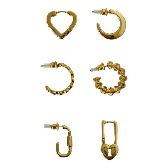 Time and Tru Gold Hoop Earrings Set – 6 Pairs