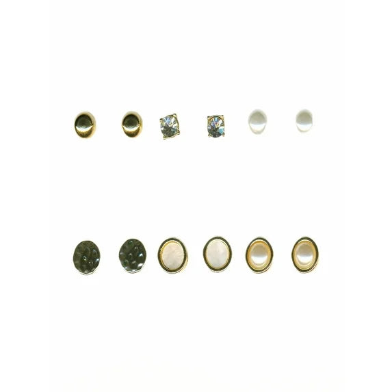 Time and Tru Women’s Crystal Gold-Plated Stud Earrings – 6-Pack