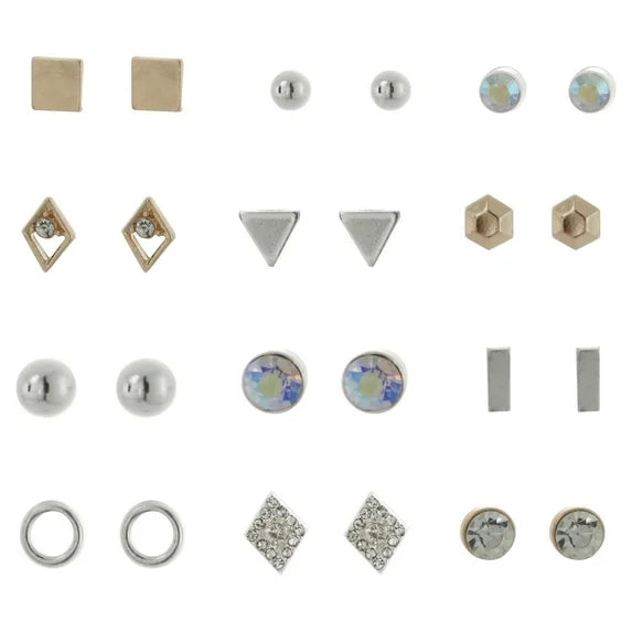 Time and Tru 12-Pack Goldtone Geometric Stud Earrings