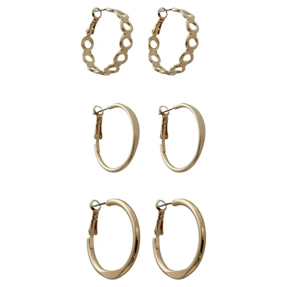 Time and Tru Gold Tone Hoop Earring Set – 3-Pack