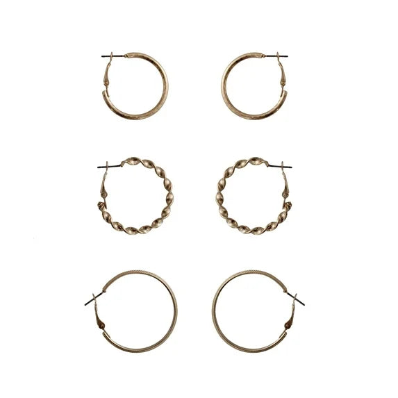 Time and Tru Goldtone Hoop Earrings Set – 3 Pairs