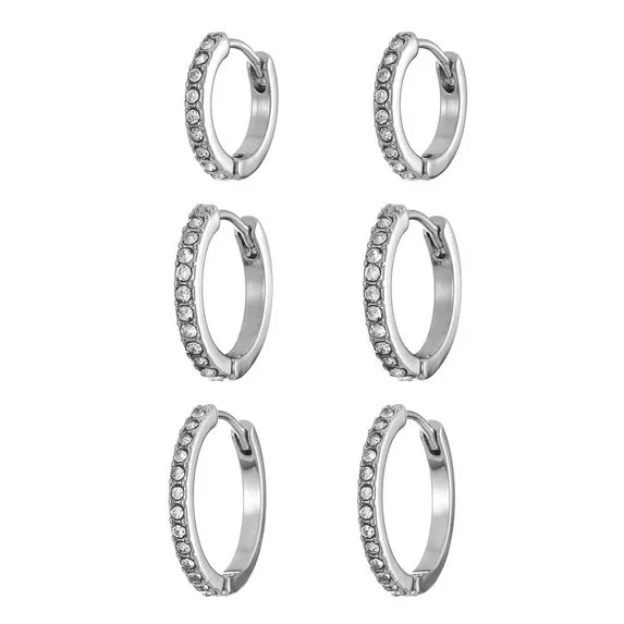 Time and Tru Silvertone Hoop Earrings – 3-Piece Set