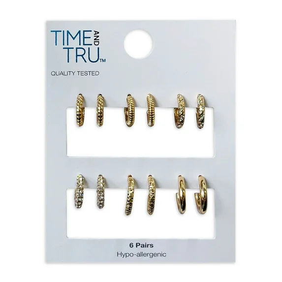 Time and Tru Women’s Gold-Tone Clutchless Hoop Earrings – Large