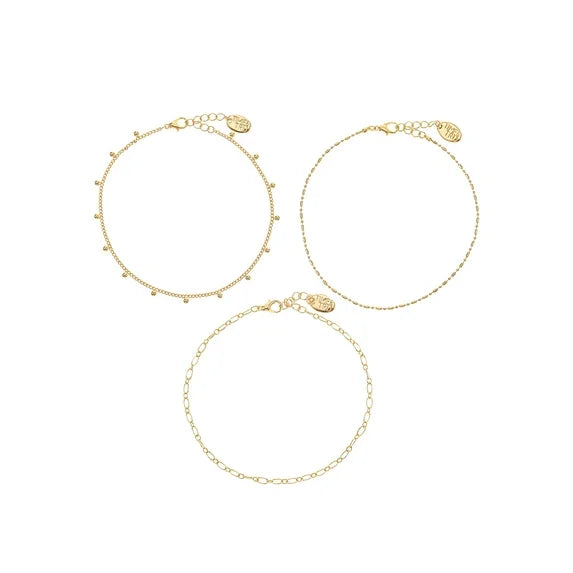 Time and Tru Women's 3-Piece Goldtone Anklet Set – Cubic Zirconia