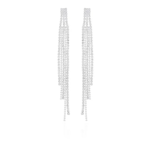 Time and Tru Women’s Silver Rhinestone Chain Drop Earrings