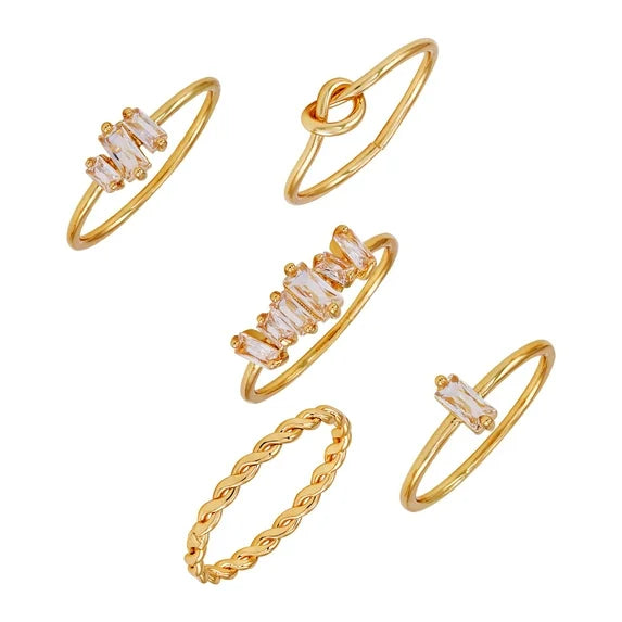 Time and Tru Women’s 5-Piece Gold Tone Faux Crystal Ring Set