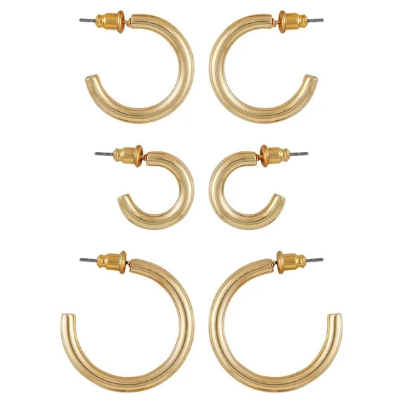 Time and Tru Women’s Gold-Tone Hoop Earring Set – 3-Piece