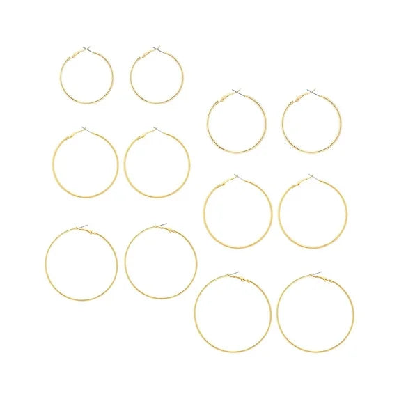 Time and Tru Women's Gold Tone Hoop Earring Set – 6-Piece