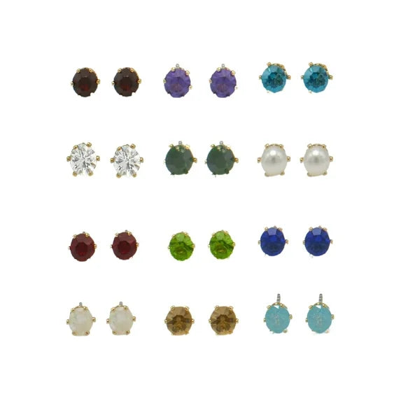 Time and Tru 12-Piece Gold-Tone Birthstone Stud Earrings