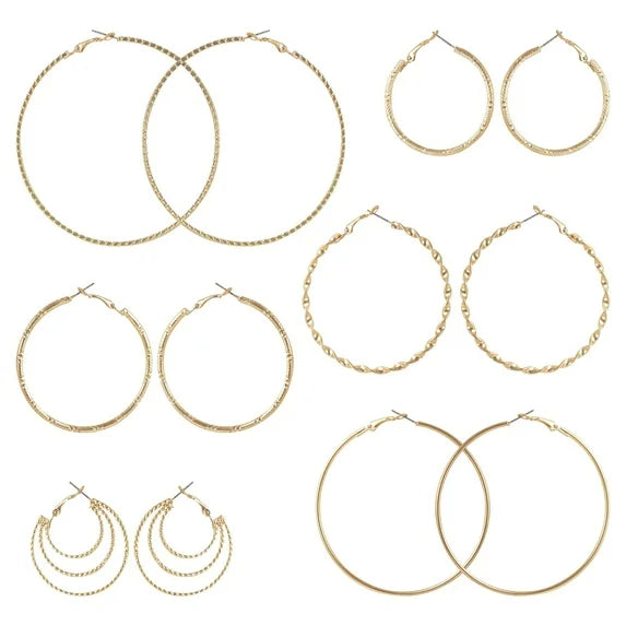 Time and Tru Women's Gold Tone Hoop Earring Set – 6-Piece