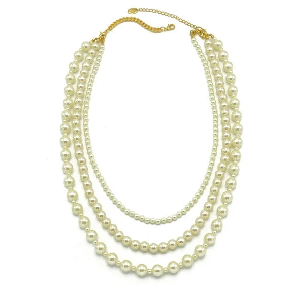 Time and Tru Women’s Interchangeable Triple Faux Pearl Necklace – 26" Elegant Layered Statement Jewelry with Extender