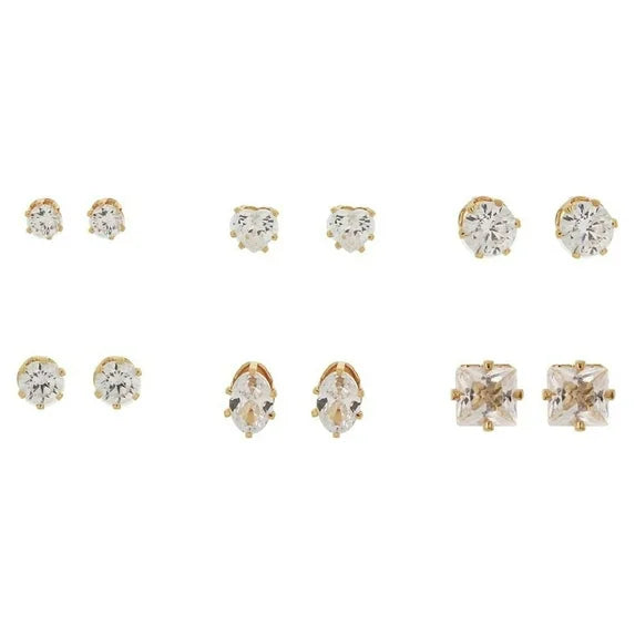 Time and Tru Women's Simulated Diamond Stud Earrings – 6-Pack