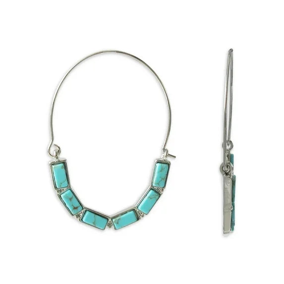 Time and Tru Women’s Silver Tone Faux Turquoise Hoop Earrings