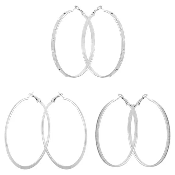 Time and Tru Women’s Silver Tone Large Hoop Earrings – 3-Piece