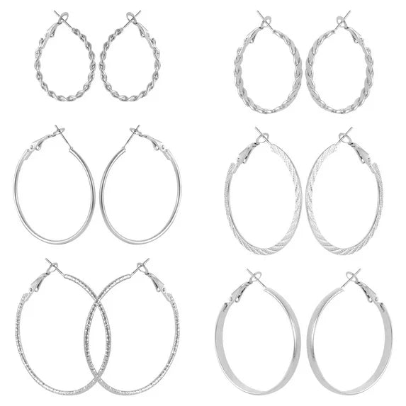 Time and Tru Women’s Silver Tone Hoop Earrings Set – 6-Piece