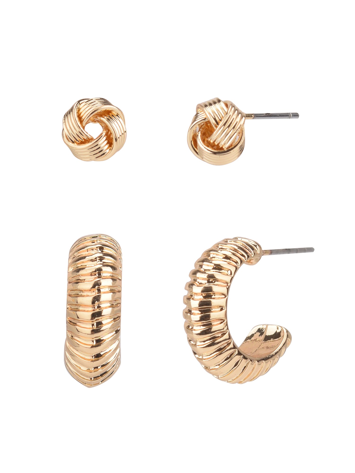 Time and Tru Women’s Gold-Tone Stud & Hoop Earring Set