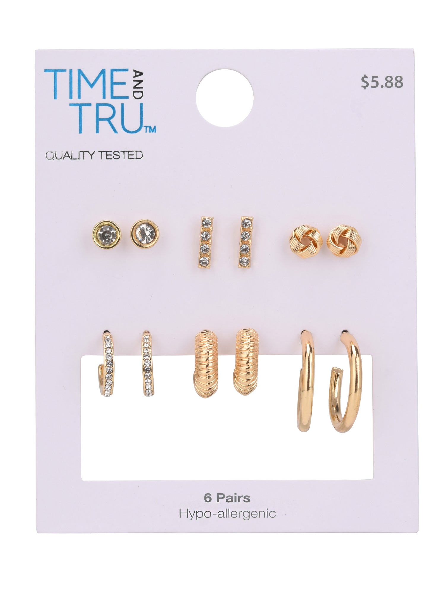 Time and Tru Women’s Gold-Tone Stud & Hoop Earring Set