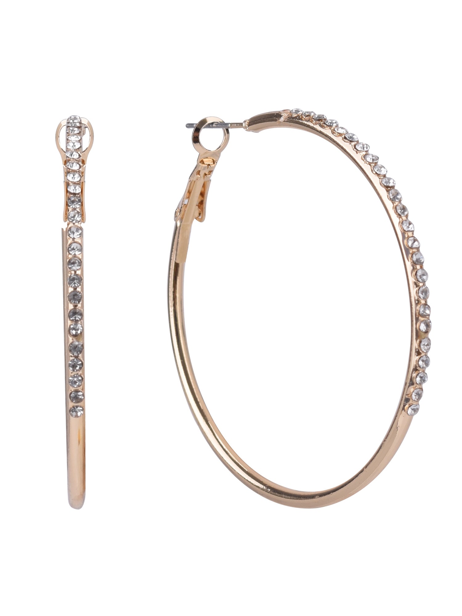 Time and Tru Adult Women's Gold Tone Crystal Hoop Metal Earring