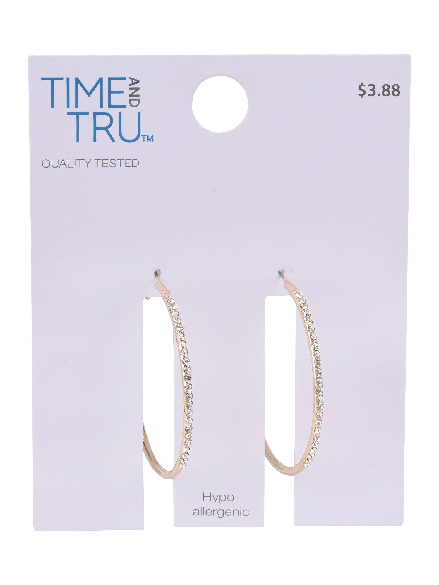 Time and Tru Adult Women's Gold Tone Crystal Hoop Metal Earring