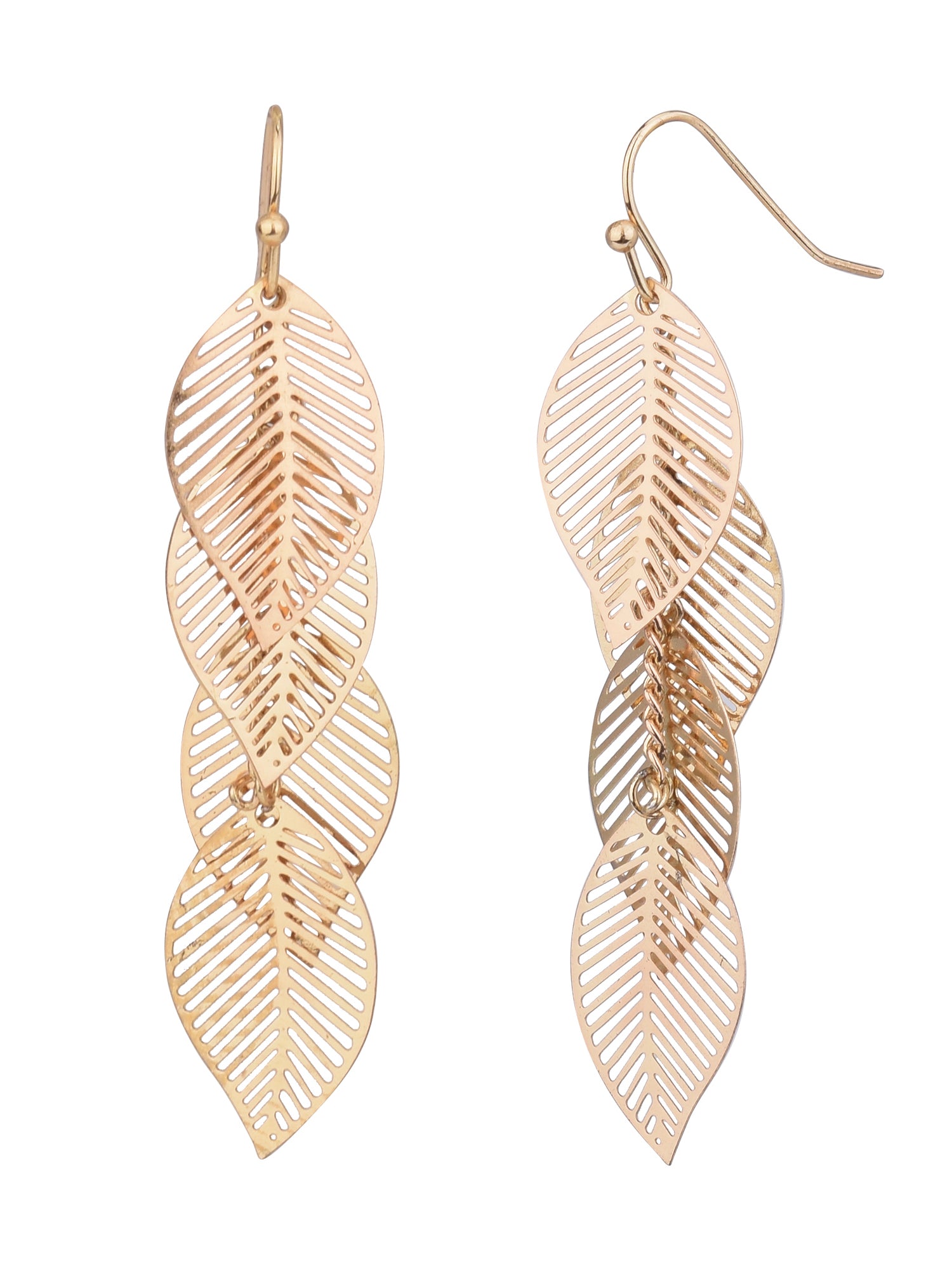 Time and Tru Women's Gold Filigree Leaf Drop Earrings