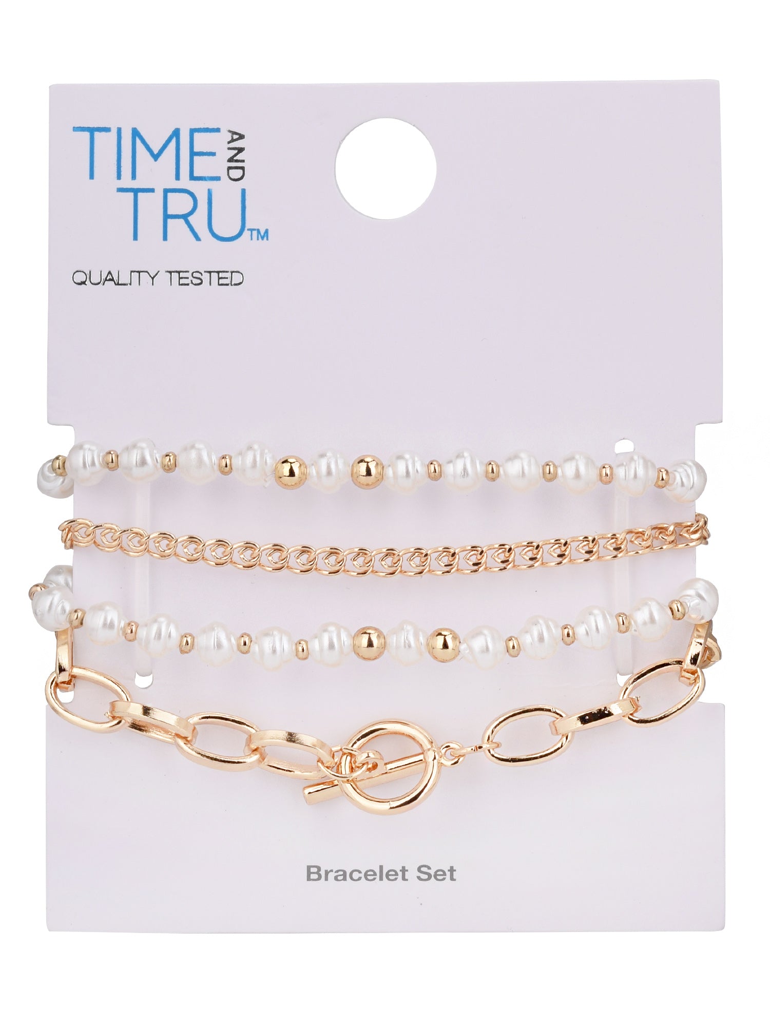 Elegant Gold Tone & Faux Pearl Bracelet Set – 4 Piece