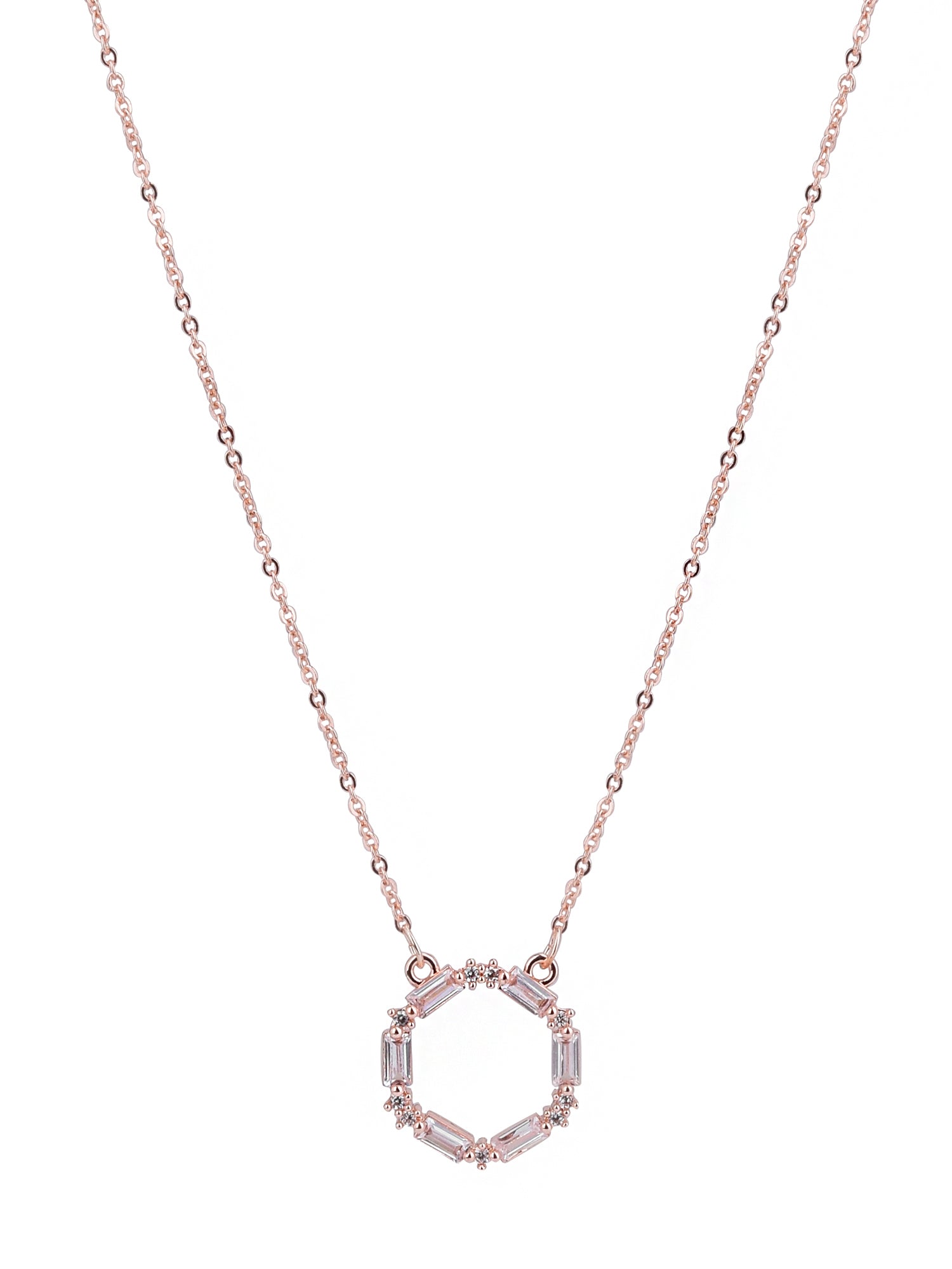Time and Tru Women’s Rose Gold Baguette Crystal Pendant Necklace