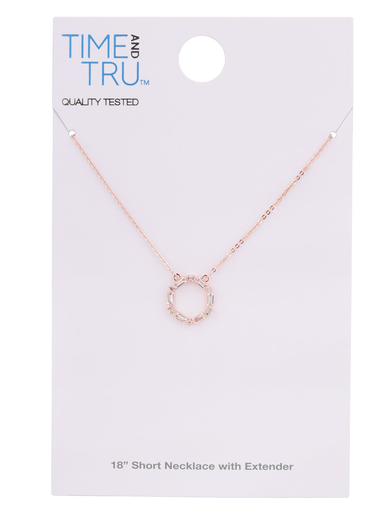 Time and Tru Women’s Rose Gold Baguette Crystal Pendant Necklace