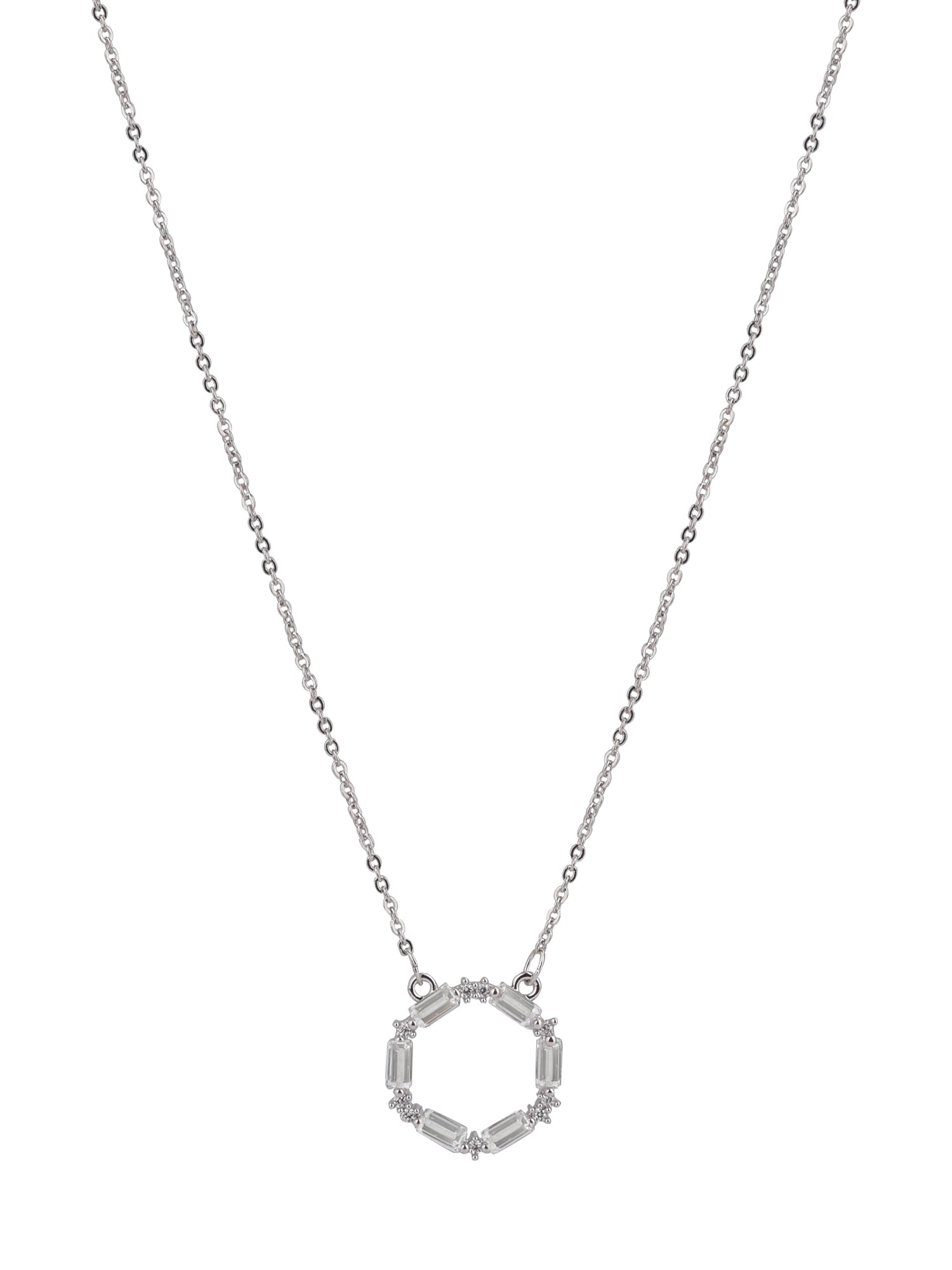 Time and Tru Women's Silver Baguette Crystal Pendant Necklace