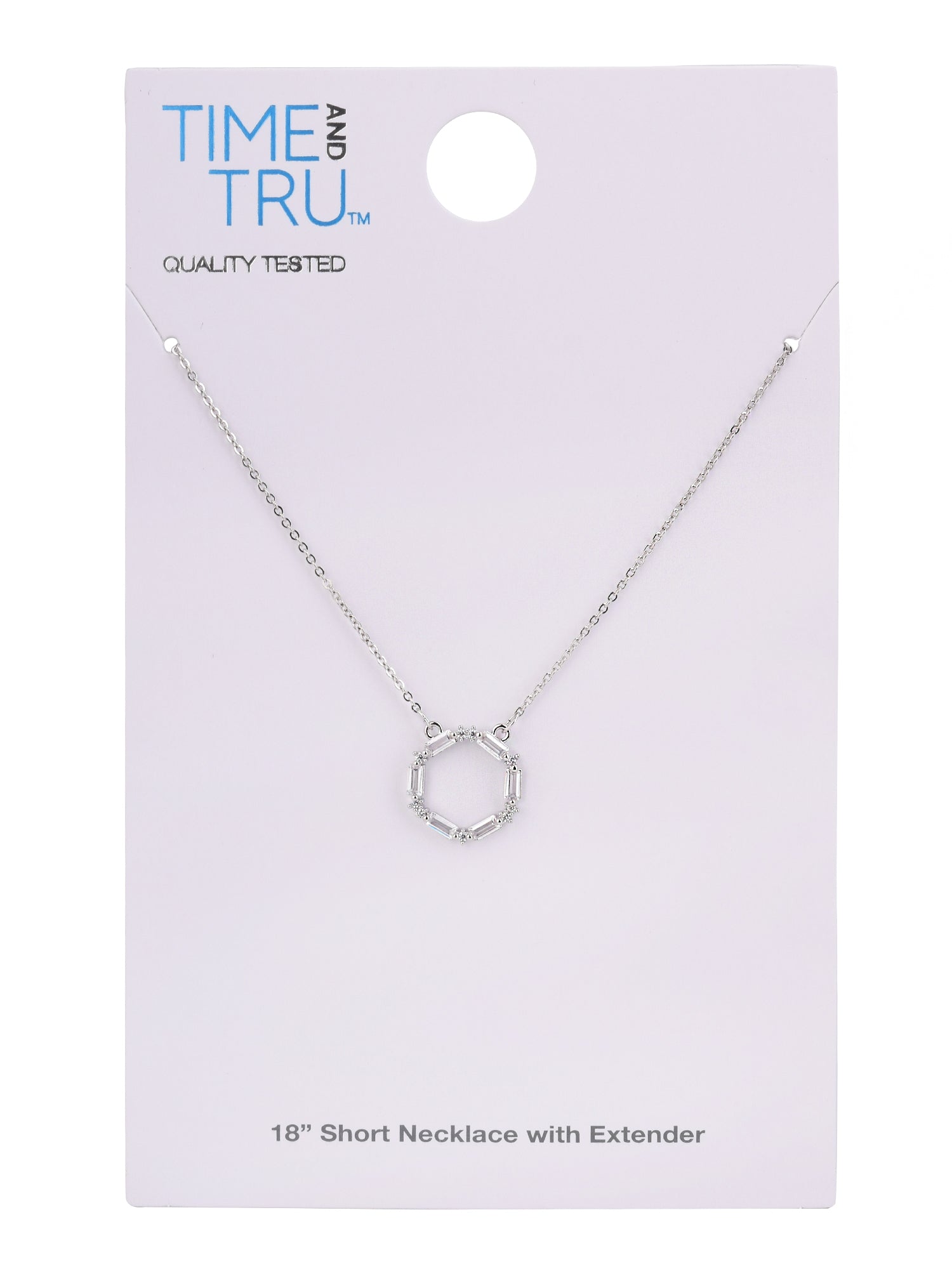 Time and Tru Women's Silver Baguette Crystal Pendant Necklace