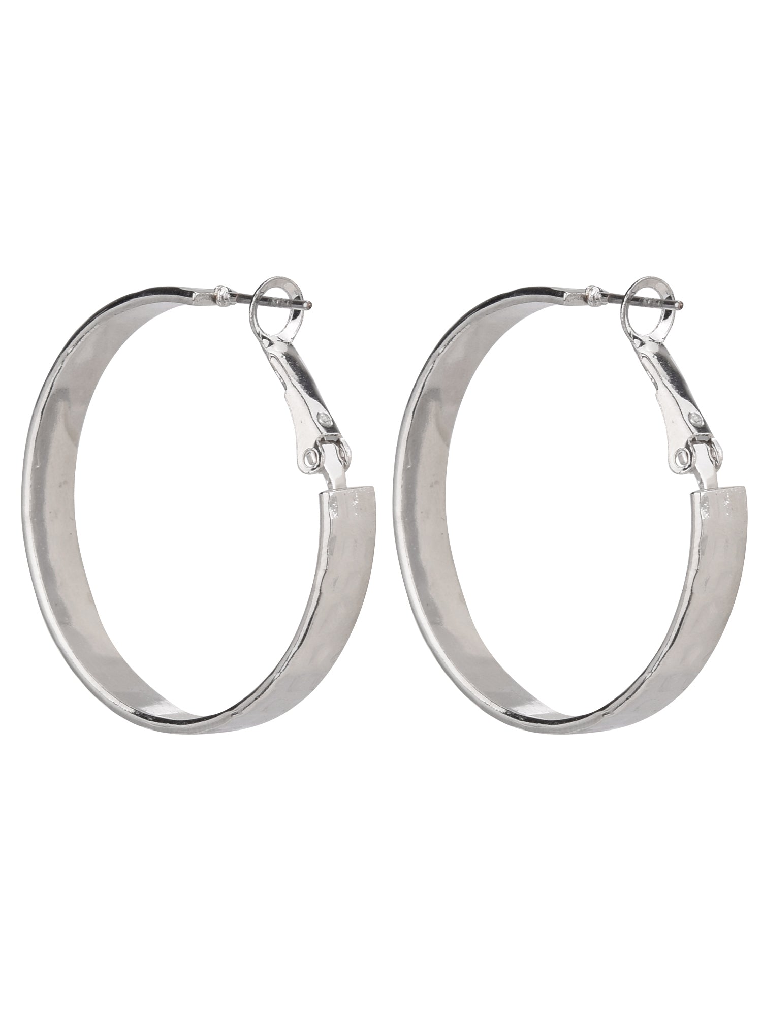 Time and Tru Women's Silver Tone Hammered Hoop Earrings