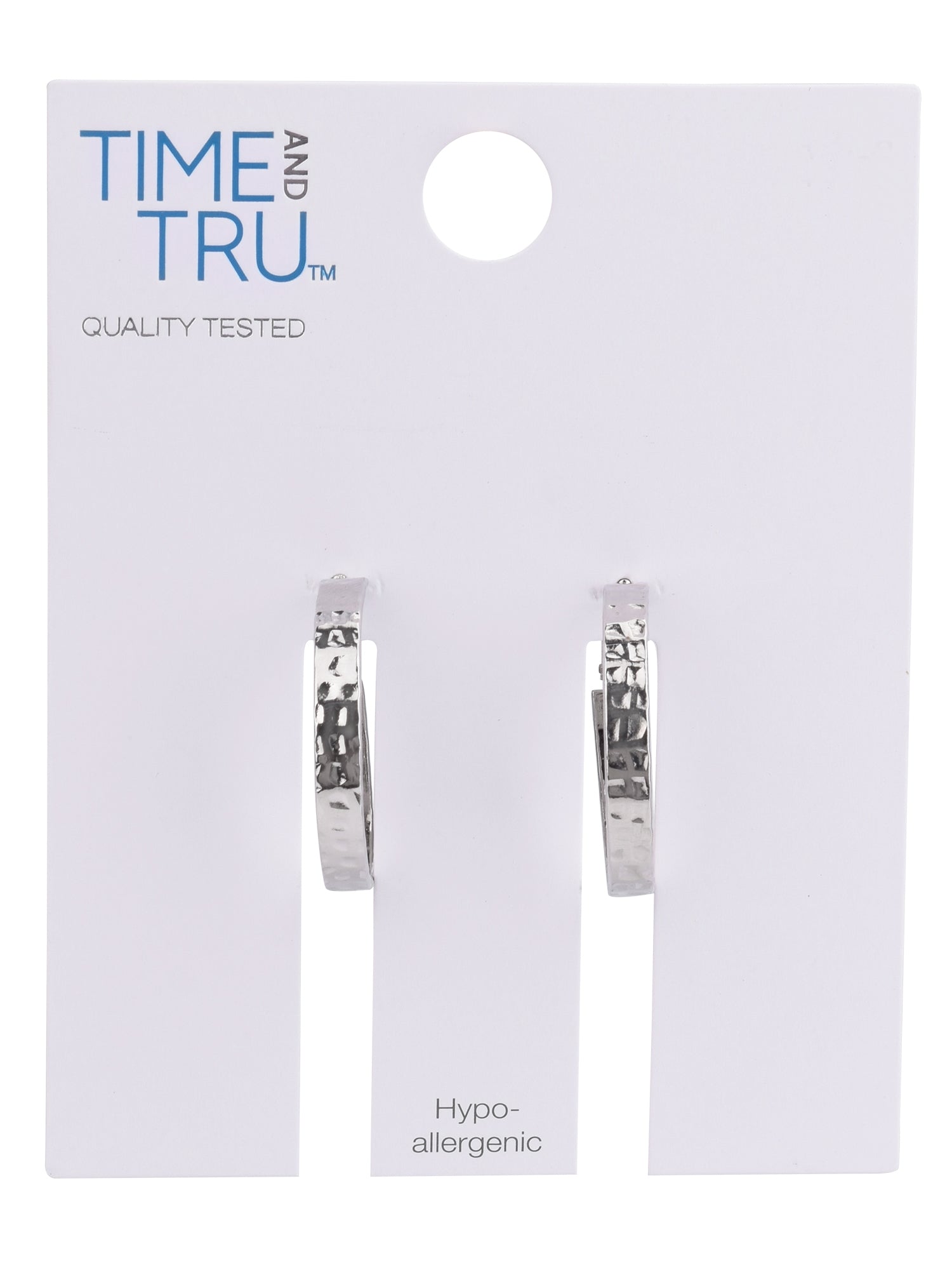 Time and Tru Women's Silver Tone Hammered Hoop Earrings