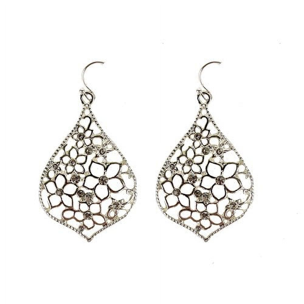 Time and Tru Essentials Silver-Tone T-Drop Flower Earrings