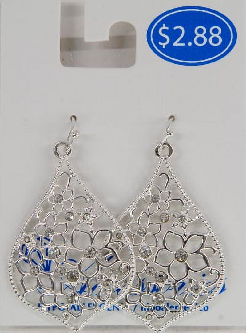 Time and Tru Essentials Silver-Tone T-Drop Flower Earrings