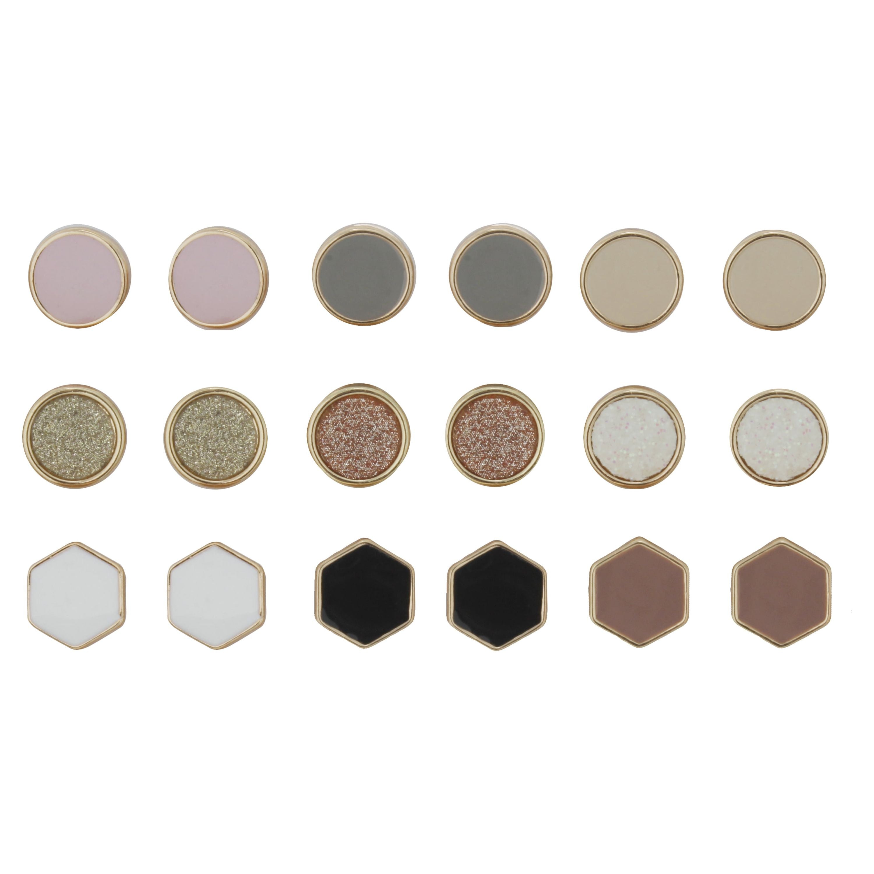 Time and Tru Geometric Stud Earrings Set – 9 Pairs, Goldtone, 10mm