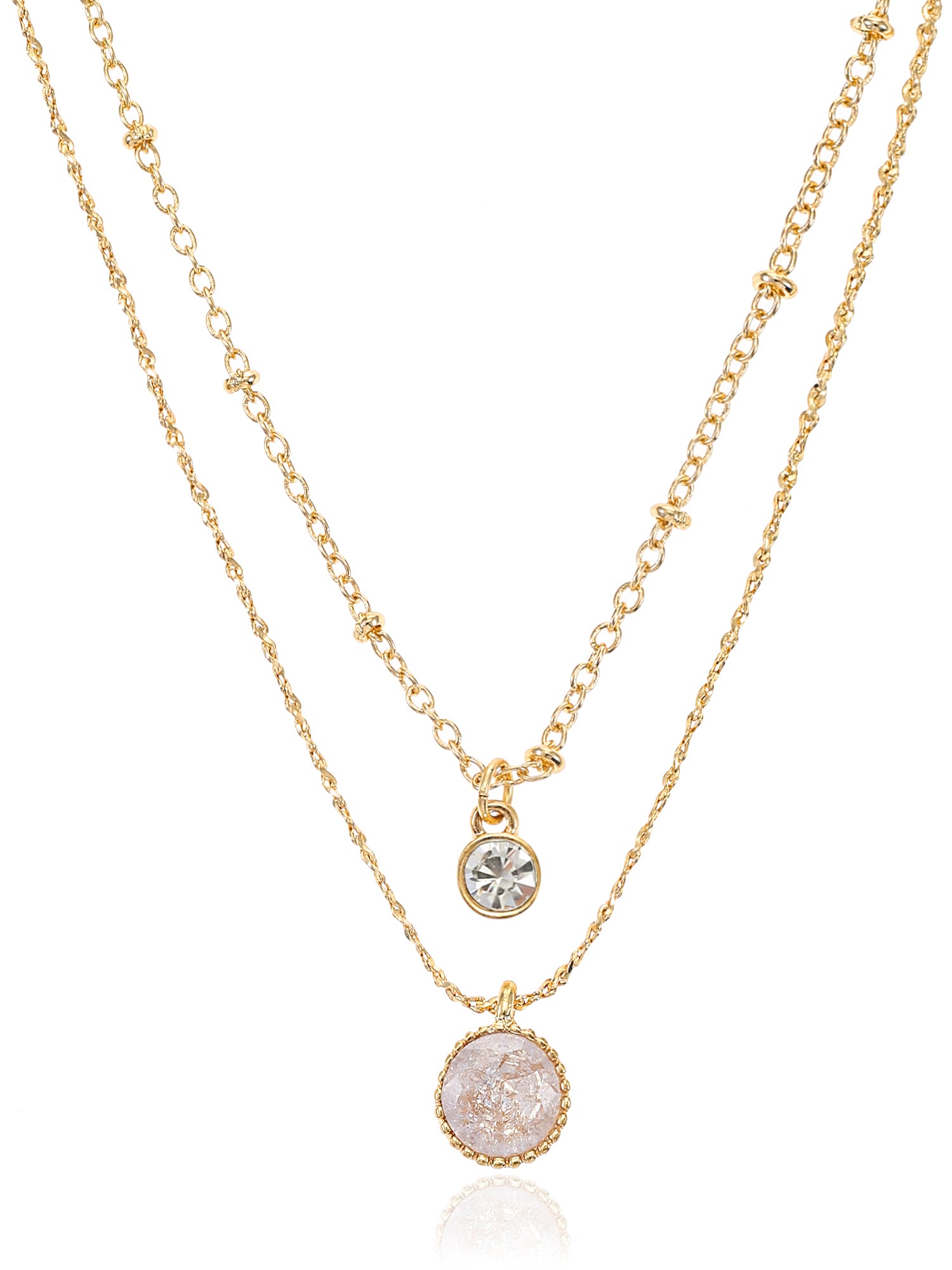 Time and Tru Women’s Layered Gold Necklace with CZ Pendant