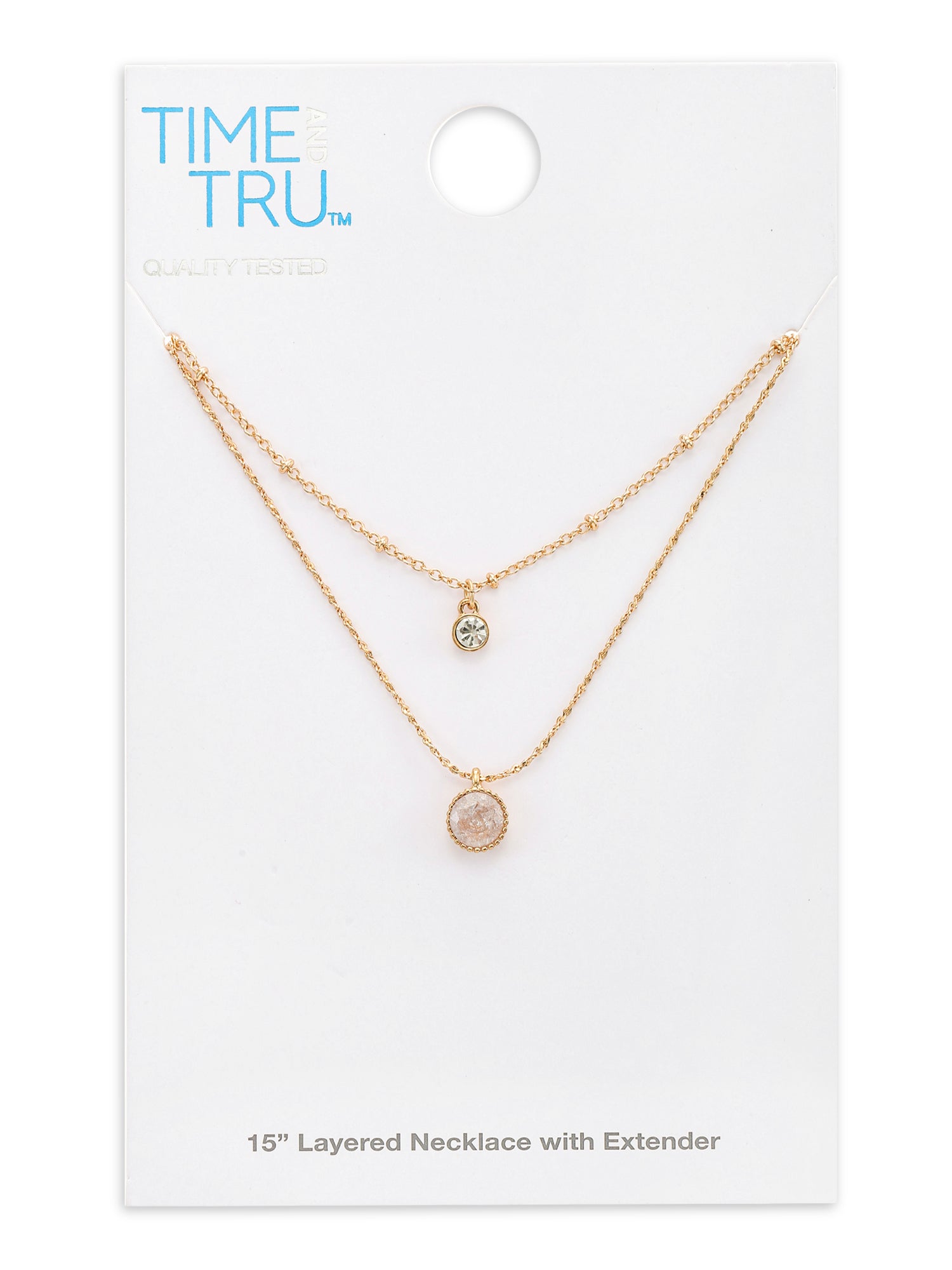 Time and Tru Women’s Layered Gold Necklace with CZ Pendant