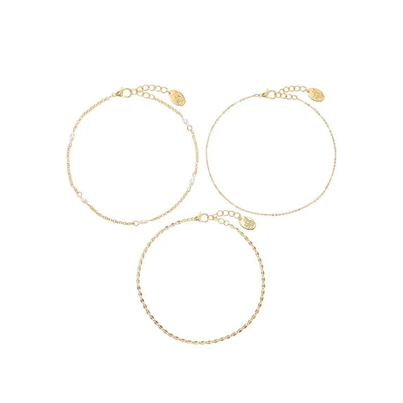 Women's 3-Piece Anklet Set – Dainty Gold Chain with CZ Charms