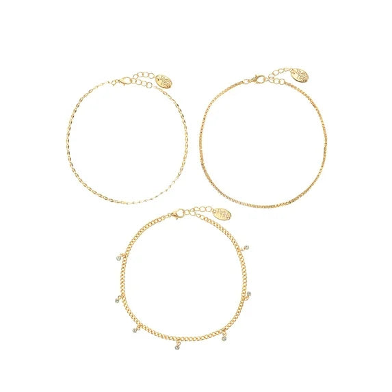 Elegant Women's Anklet Set – 3-Piece CZ Charm Jewelry