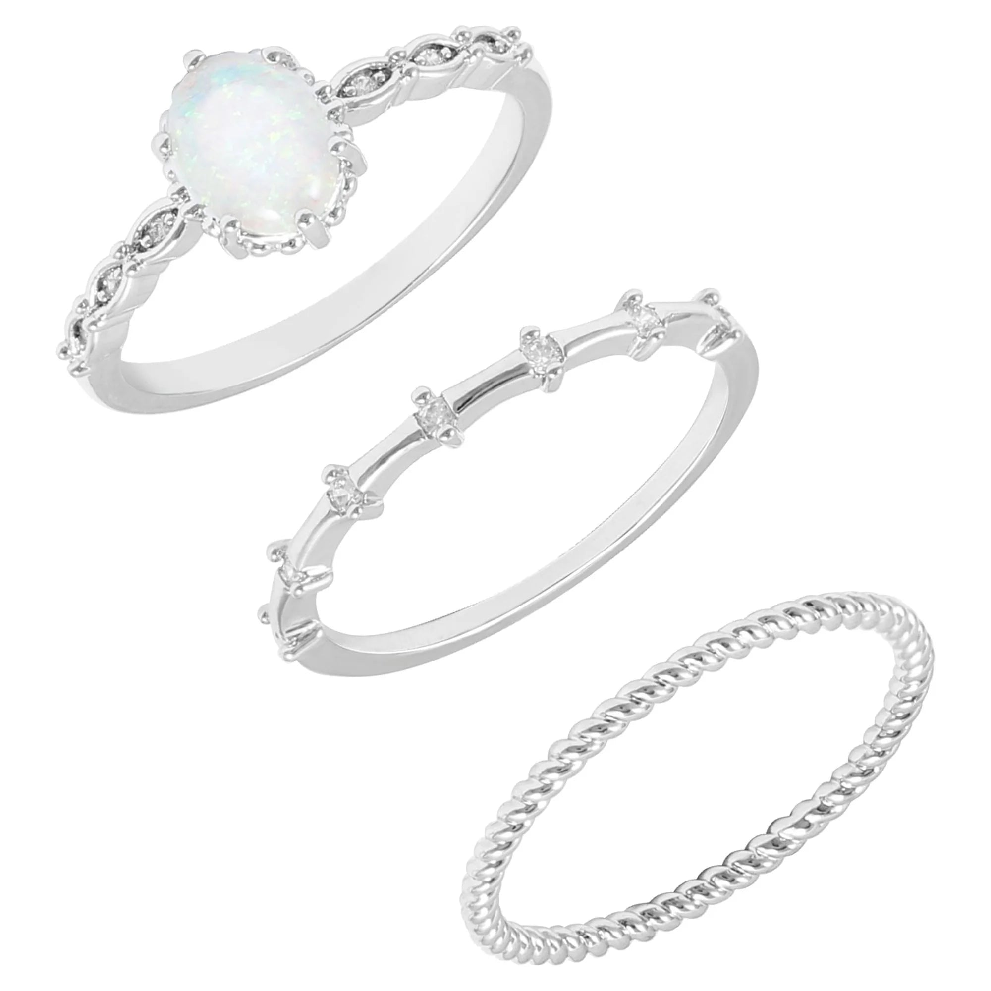 Women’s Opal Ring | Silver Plated with AAA CZ – Size 9