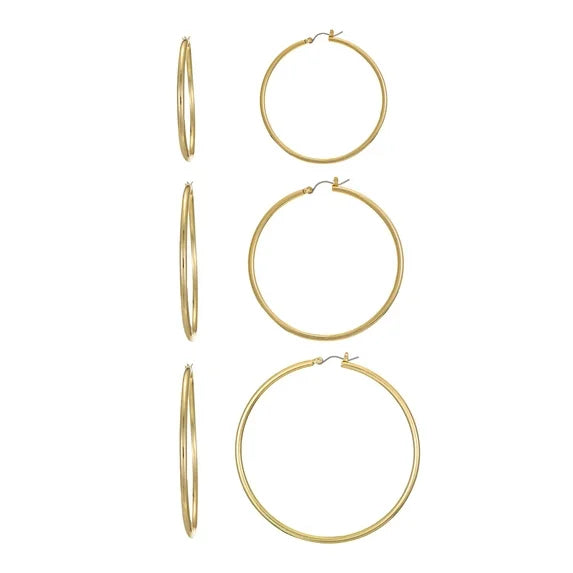 Women's Gold-Tone Hoop Earrings – 3 Pair Set