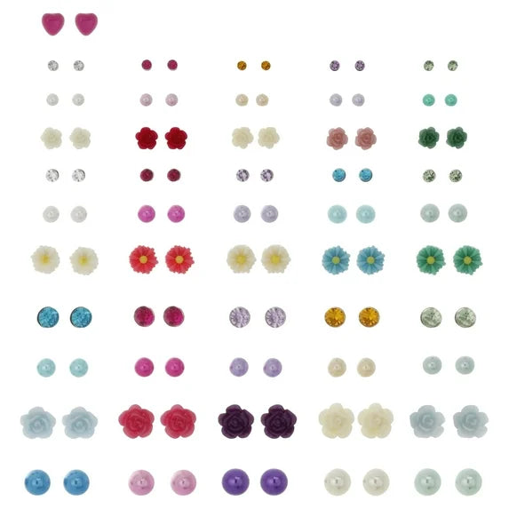 Wonder Nation Girls' 51-Piece Flower Stud Earring Set