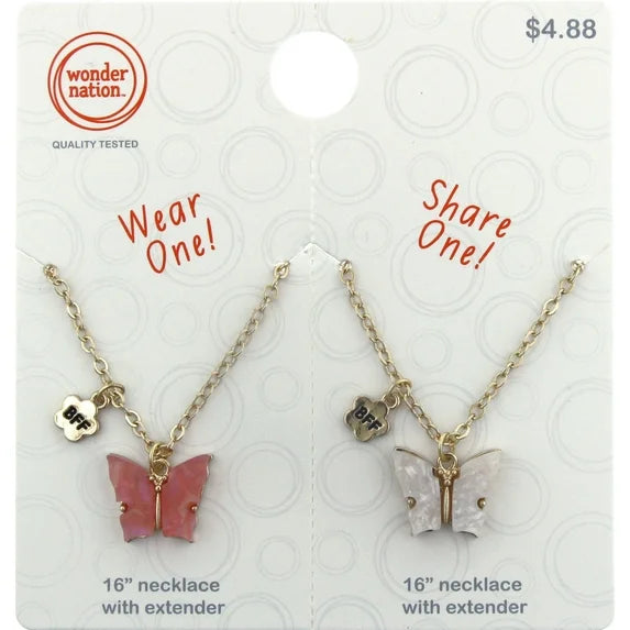 Wonder Nation Kids Gold Butterfly BFF Necklace Set – 2 Pack