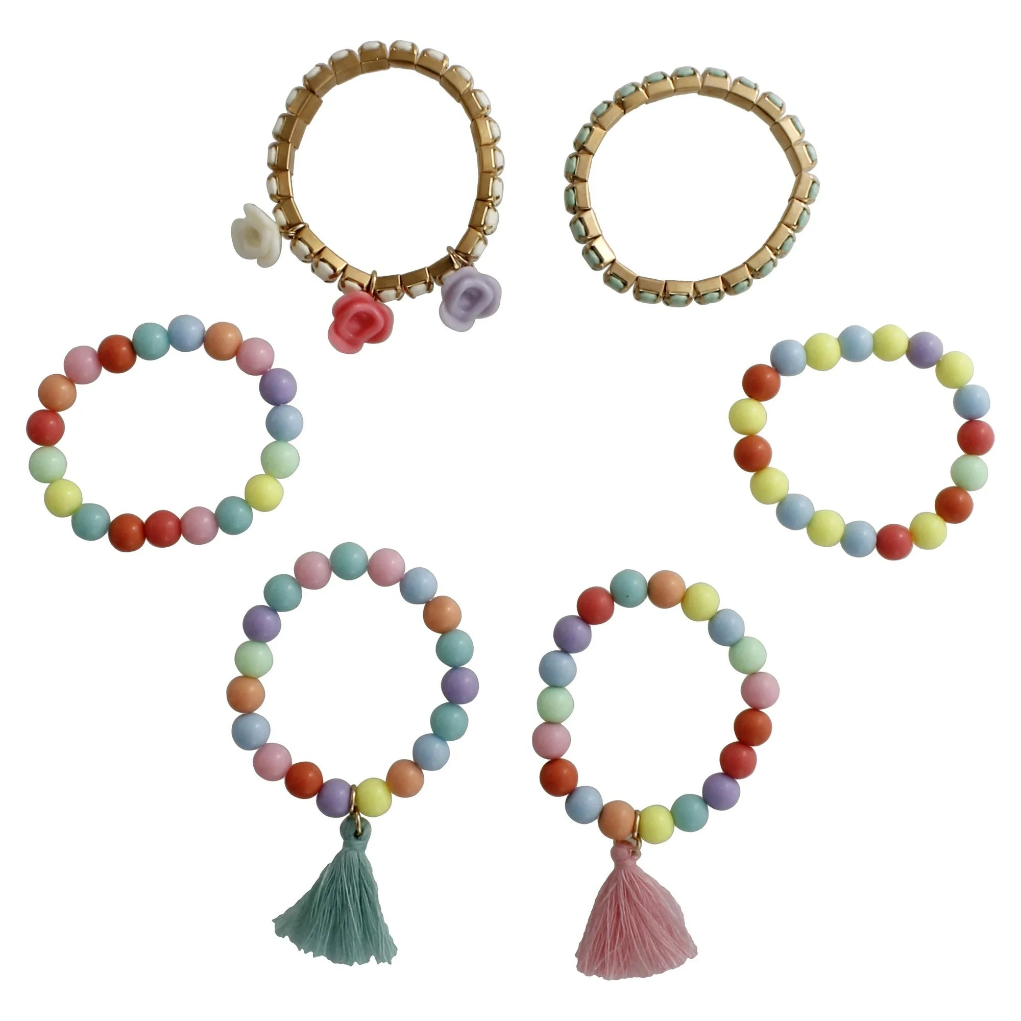 Wonder Nation Girls’ Pastel Beaded Stretch Bracelets – 6-Piece