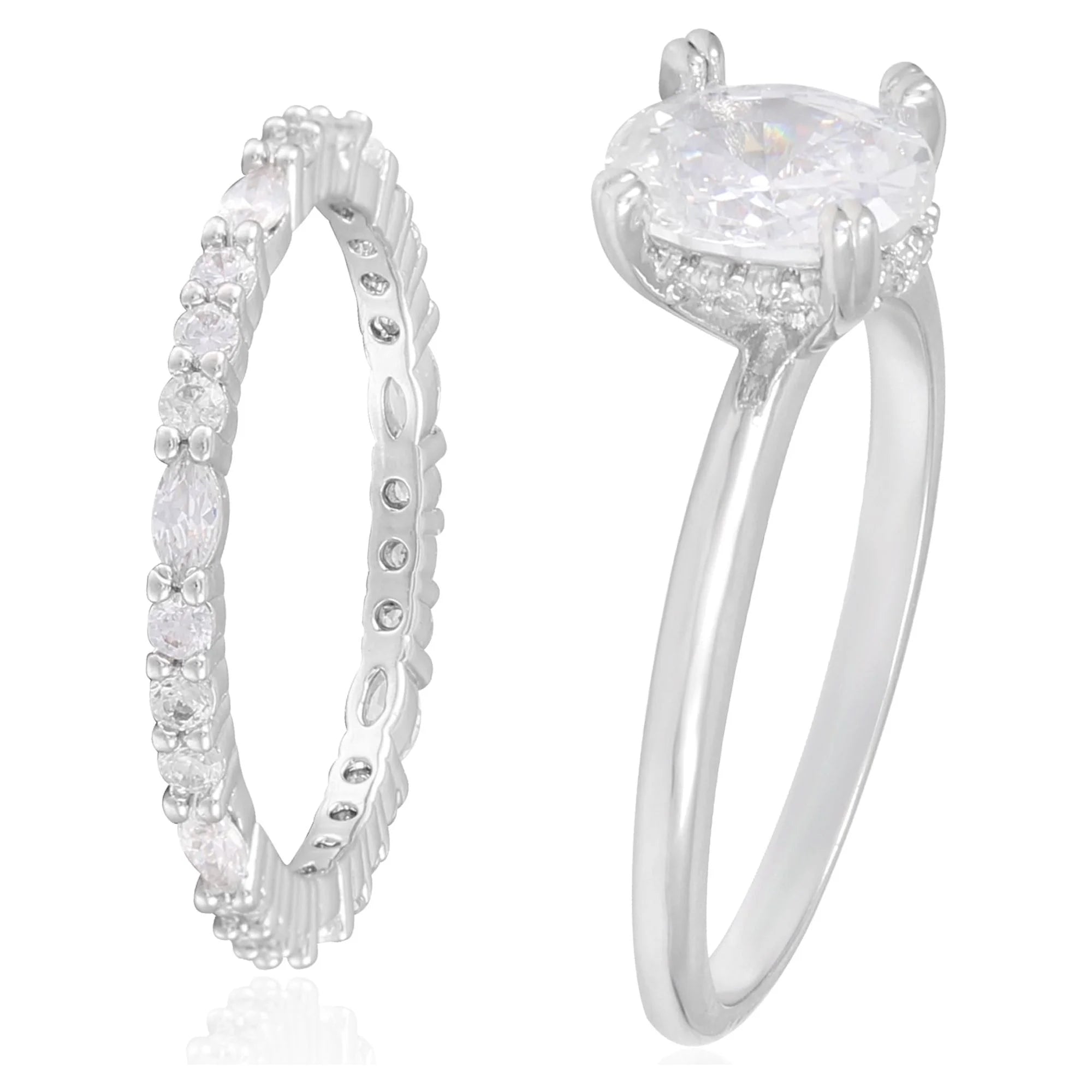 Believe in Brilliance elegant Silver CZ Oval Ring Set for Women – Size 10