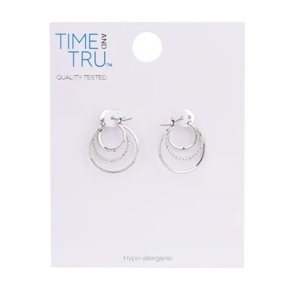 Time and Tru Women's Silver Tone Twist Hoop Earrings