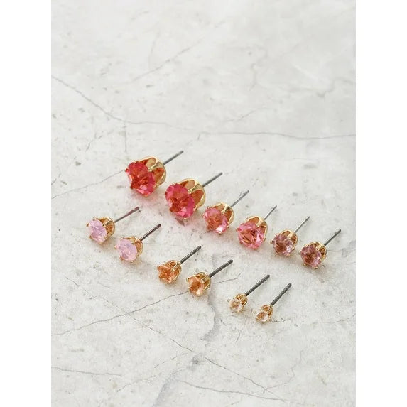 Time and Tru Women’s Pink Crystal Stud Earrings – 6-Pair Set