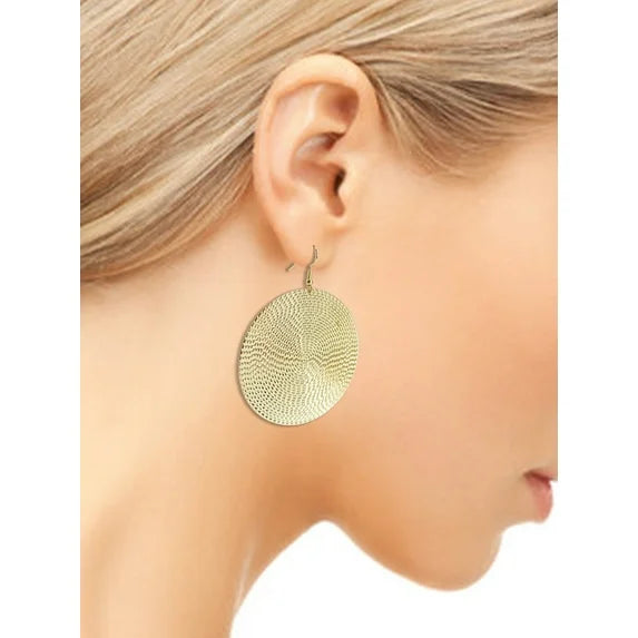 Time and Tru Women’s Gold-Tone Textured Disc Drop Earrings